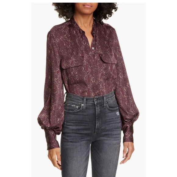 Equipment Helaine Snake-print Satin Blouse in Merlot Red - Picture 8 of 11